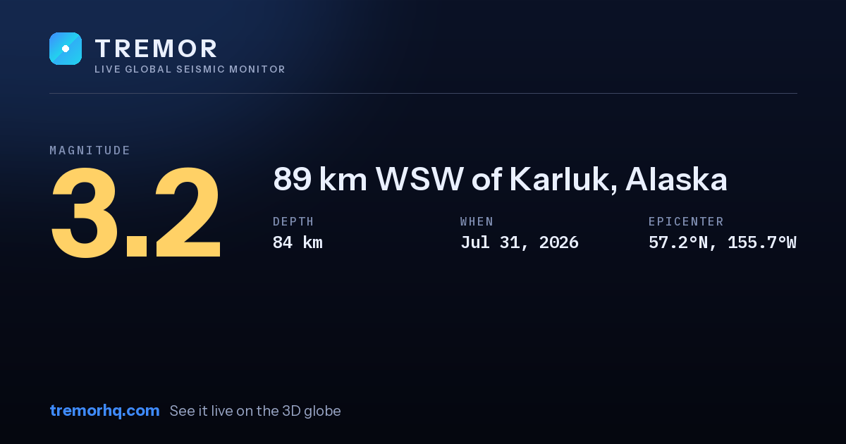 M3.2 earthquake near 89 km WSW of Karluk, Alaska