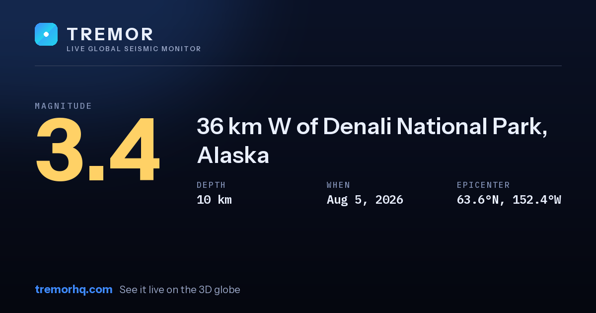 M3.4 earthquake near 36 km W of Denali National Park, Alaska