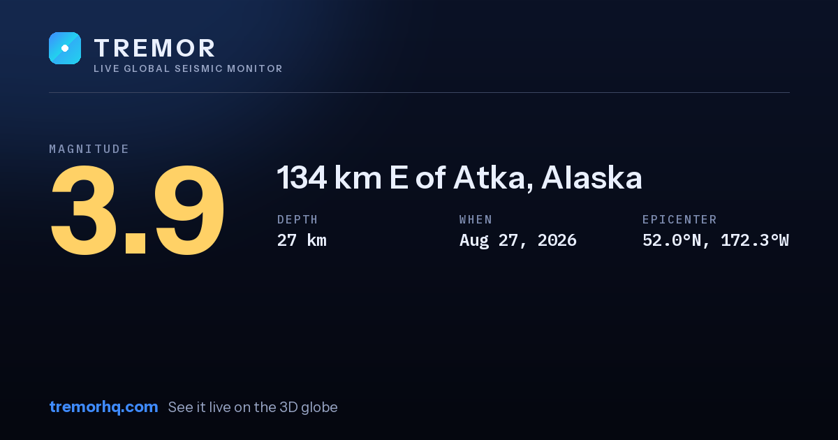 M3.9 earthquake near 134 km E of Atka, Alaska