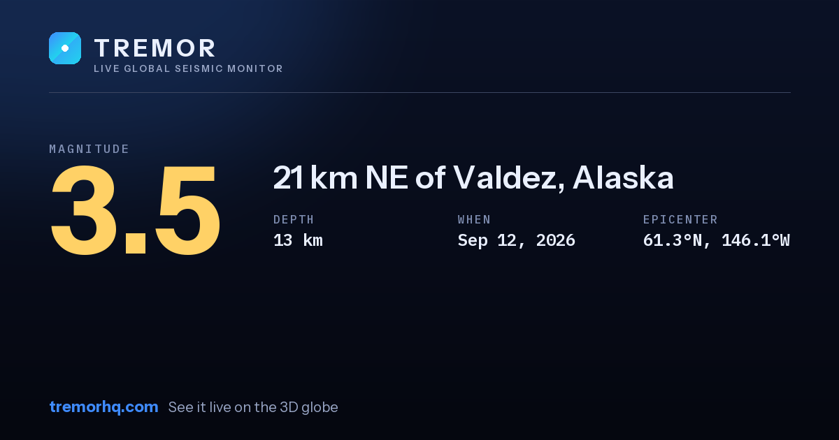 M3.5 earthquake near 21 km NE of Valdez, Alaska