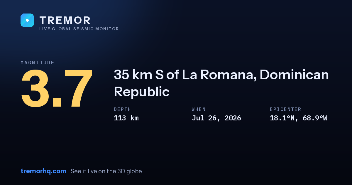 M3.7 earthquake near 35 km S of La Romana, Dominican Republic