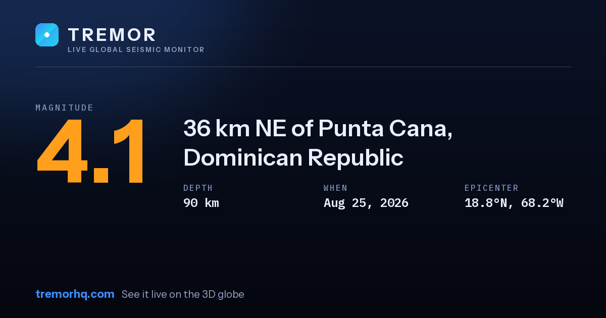 M4.1 earthquake near 36 km NE of Punta Cana, Dominican Republic