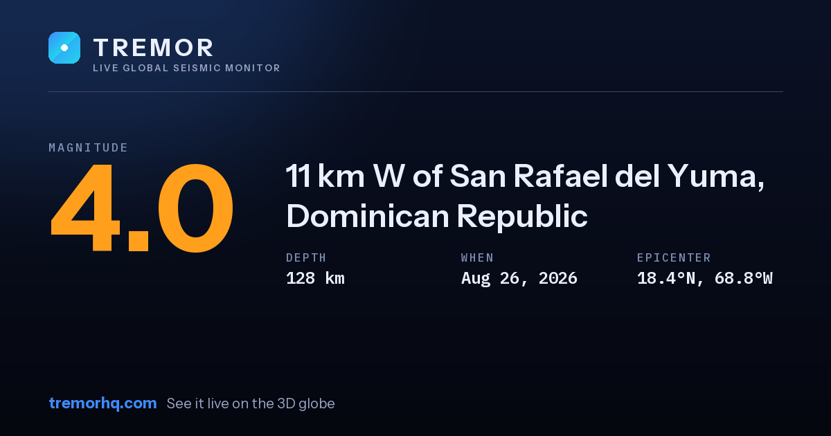 M4.0 earthquake near 11 km W of San Rafael del Yuma, Dominican Republic
