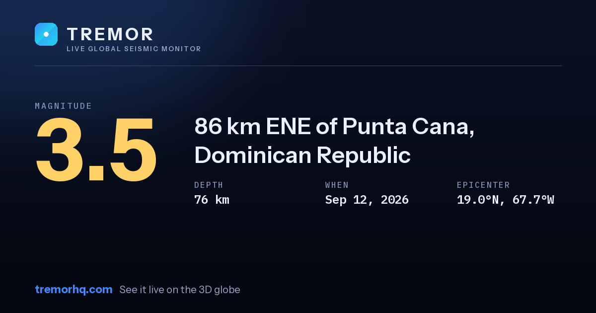 M3.5 earthquake near 86 km ENE of Punta Cana, Dominican Republic