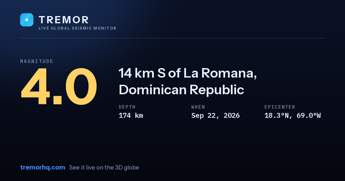 M4.0 earthquake near 14 km S of La Romana, Dominican Republic