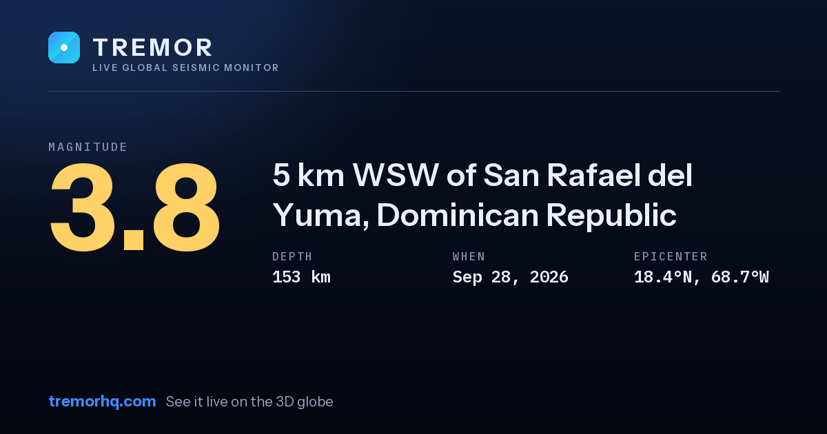 M3.8 earthquake near 5 km WSW of San Rafael del Yuma, Dominican Republic