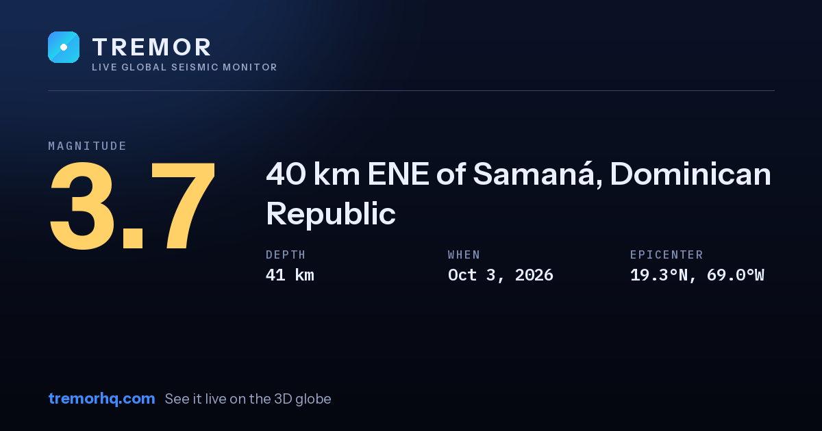 M3.7 earthquake near 40 km ENE of Samaná, Dominican Republic