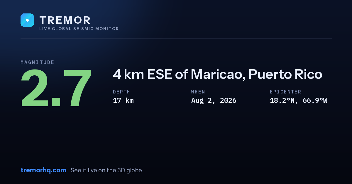 M2.7 earthquake near 4 km ESE of Maricao, Puerto Rico