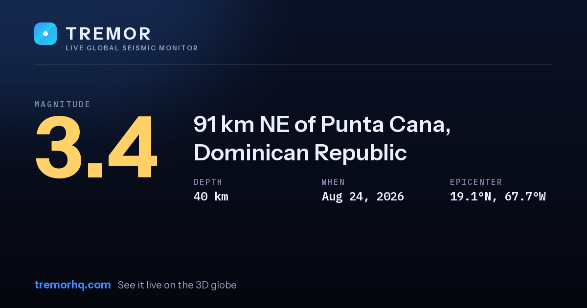 M3.4 earthquake near 91 km NE of Punta Cana, Dominican Republic