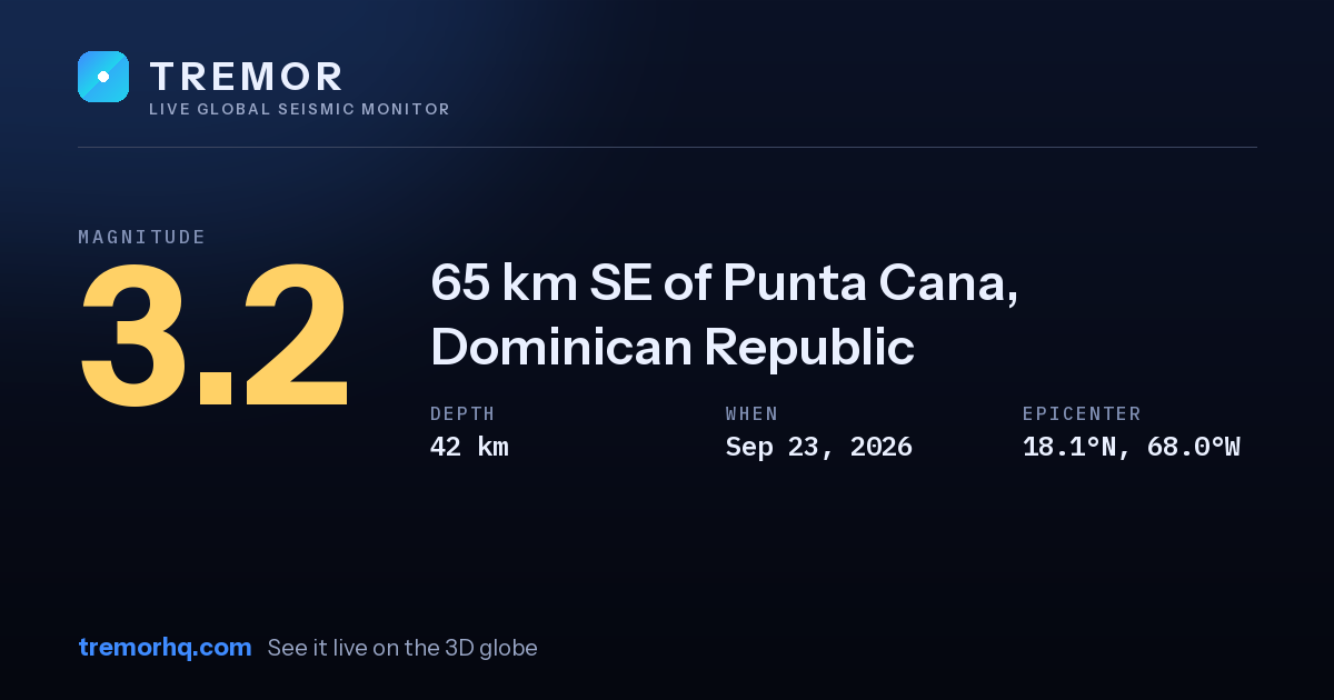 M3.2 earthquake near 65 km SE of Punta Cana, Dominican Republic