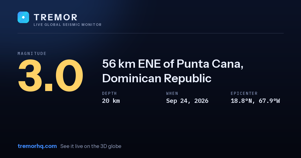 M3.0 earthquake near 56 km ENE of Punta Cana, Dominican Republic