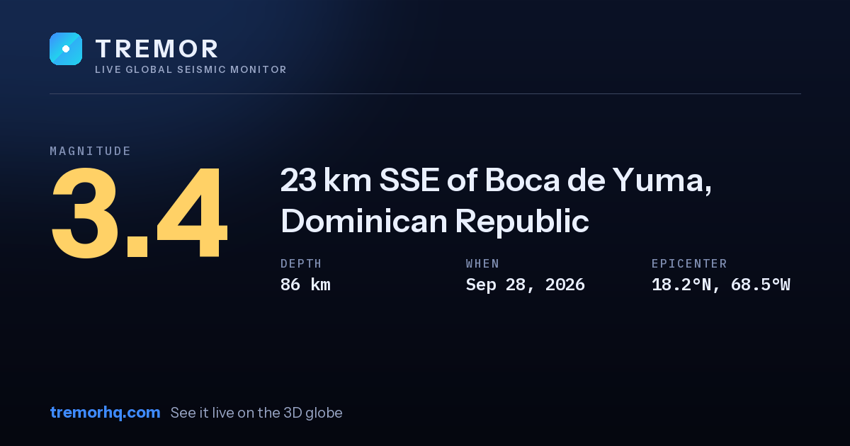 M3.4 earthquake near 23 km SSE of Boca de Yuma, Dominican Republic