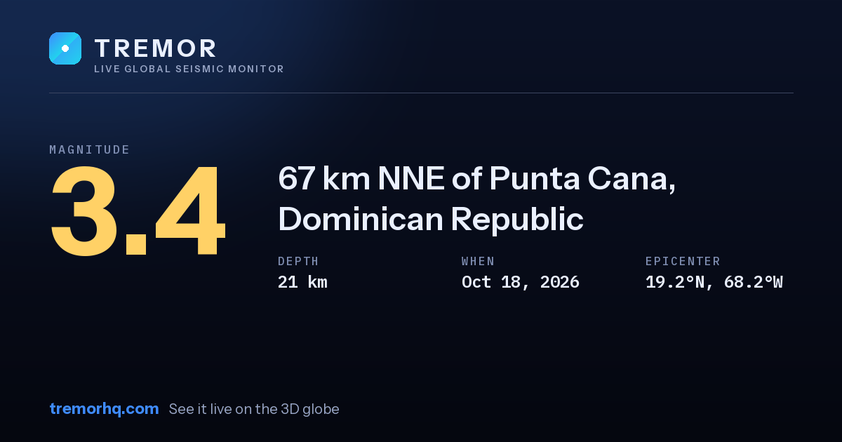 M3.4 earthquake near 67 km NNE of Punta Cana, Dominican Republic