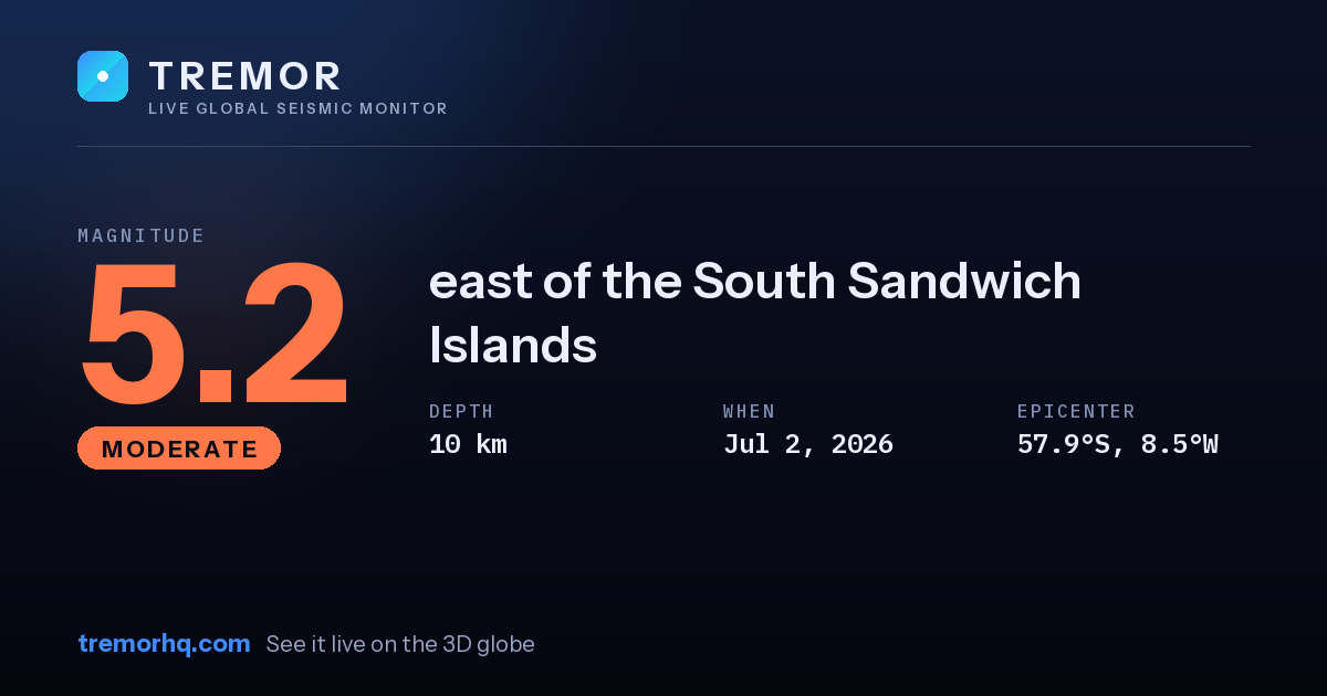 M5.2 earthquake near east of the South Sandwich Islands