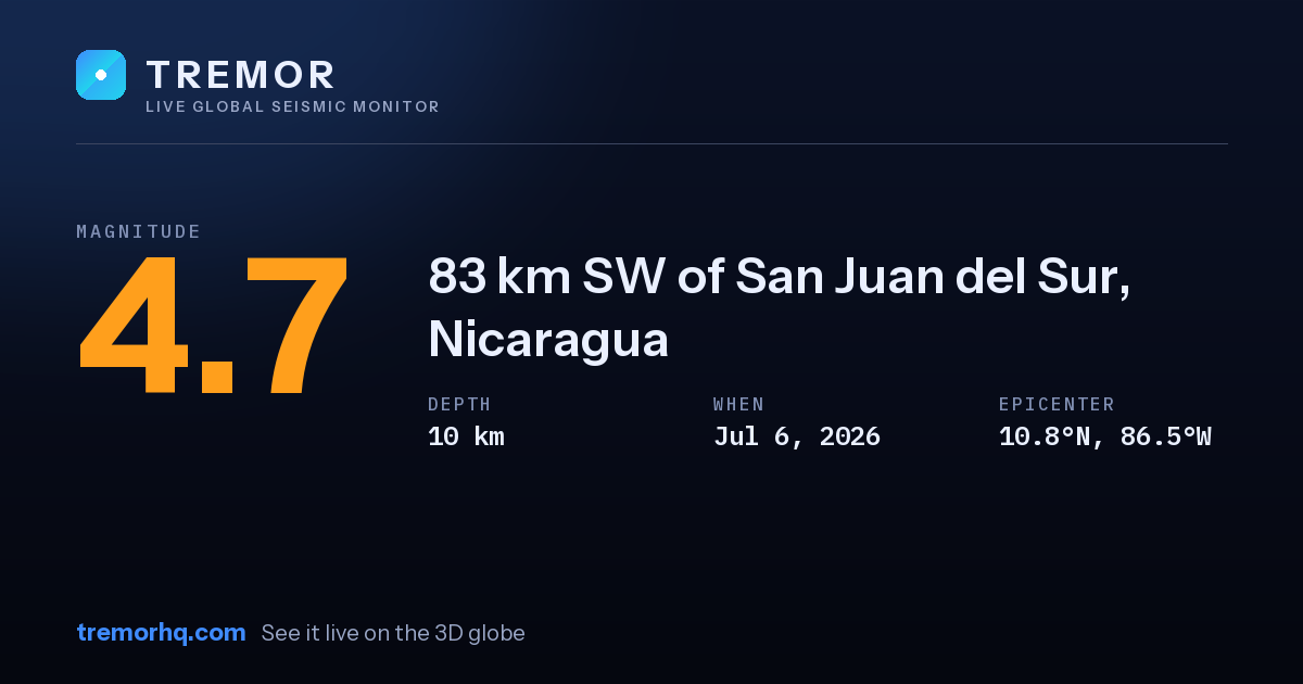 M4.7 earthquake near 83 km SW of San Juan del Sur, Nicaragua