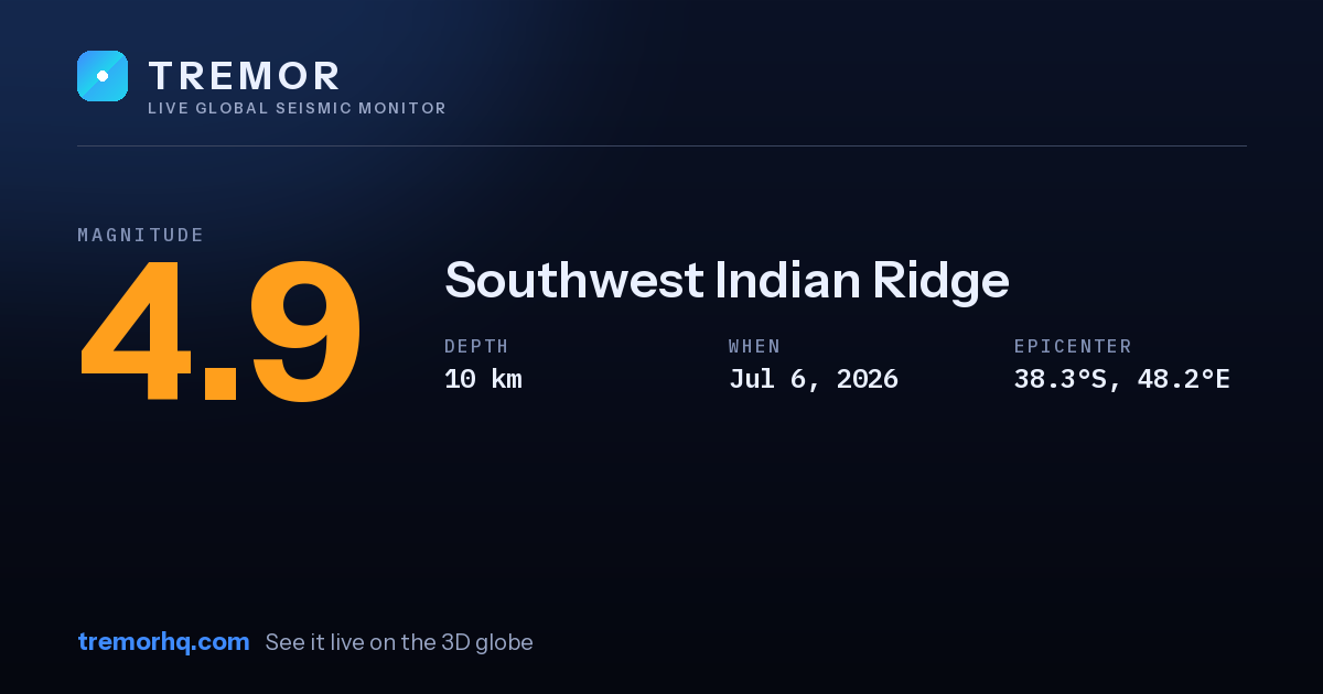 M4.9 earthquake near Southwest Indian Ridge