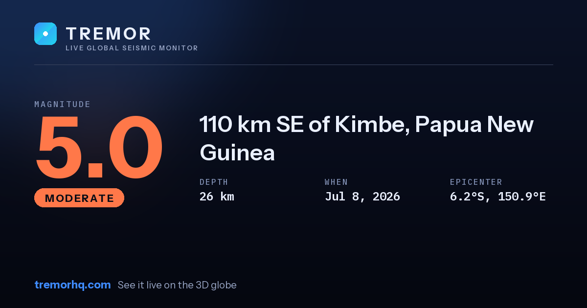 M5.0 earthquake near 110 km SE of Kimbe, Papua New Guinea