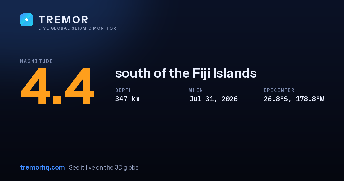 M4.4 earthquake near south of the Fiji Islands