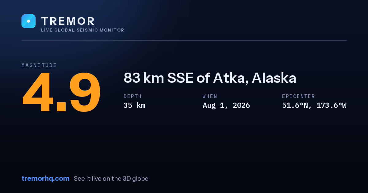 M4.9 earthquake near 83 km SSE of Atka, Alaska