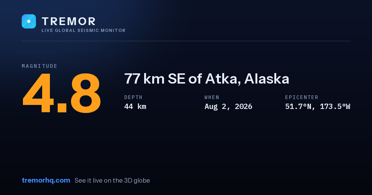 M4.8 earthquake near 77 km SE of Atka, Alaska