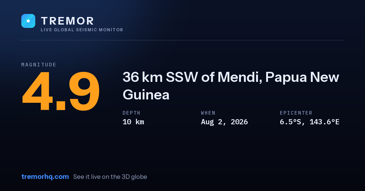 M4.9 earthquake near 36 km SSW of Mendi, Papua New Guinea