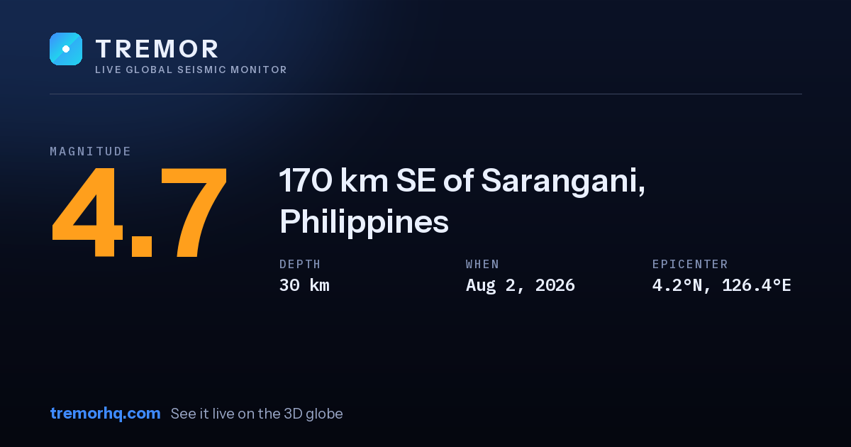 M4.7 earthquake near 170 km SE of Sarangani, Philippines