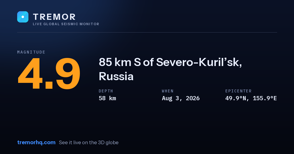 M4.9 earthquake near 85 km S of Severo-Kuril’sk, Russia