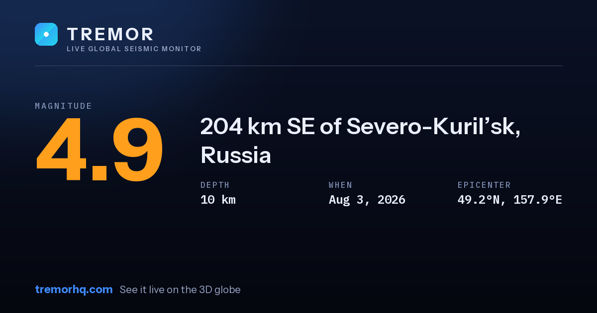 M4.9 earthquake near 204 km SE of Severo-Kuril’sk, Russia