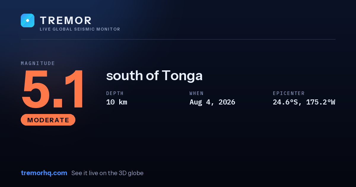 M5.1 earthquake near south of Tonga