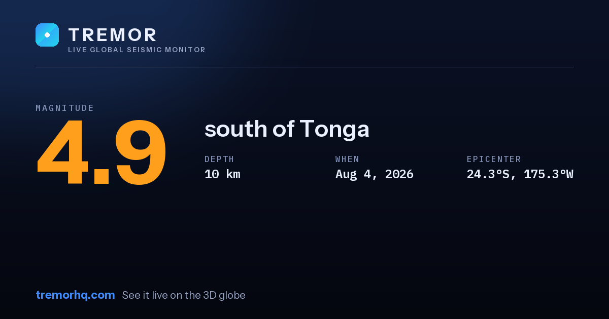 M4.9 earthquake near south of Tonga