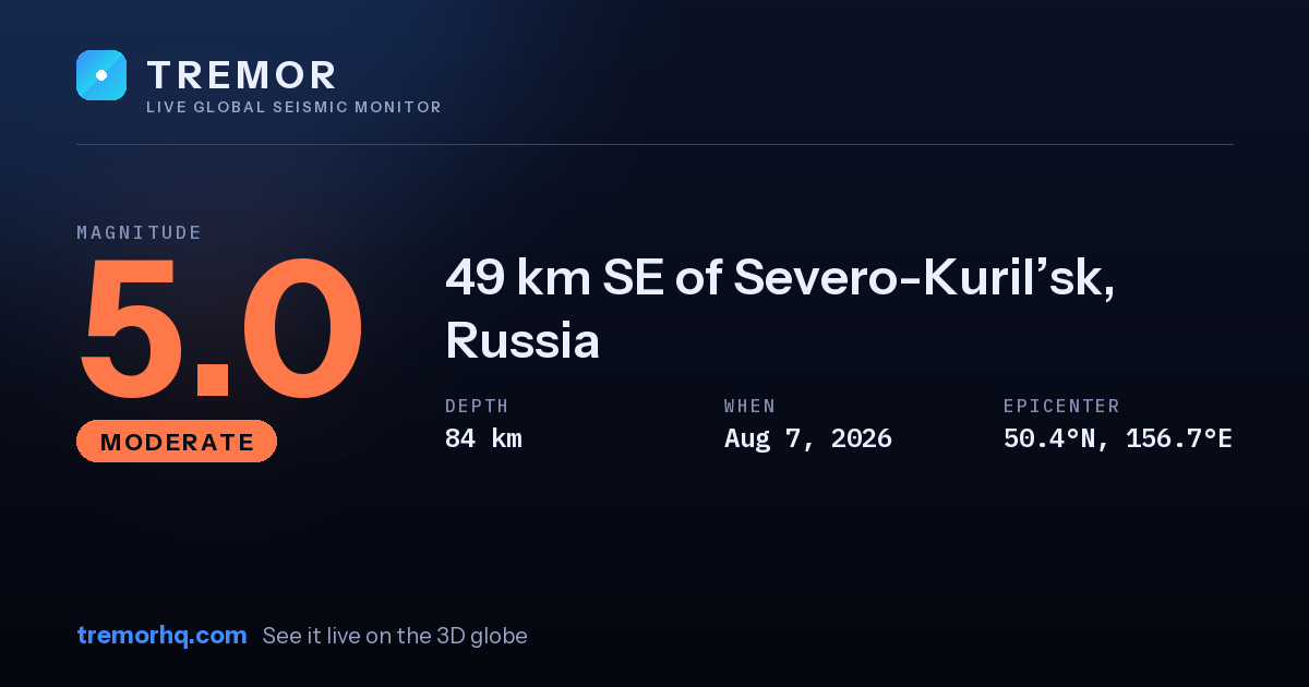 M5.0 earthquake near 49 km SE of Severo-Kuril’sk, Russia