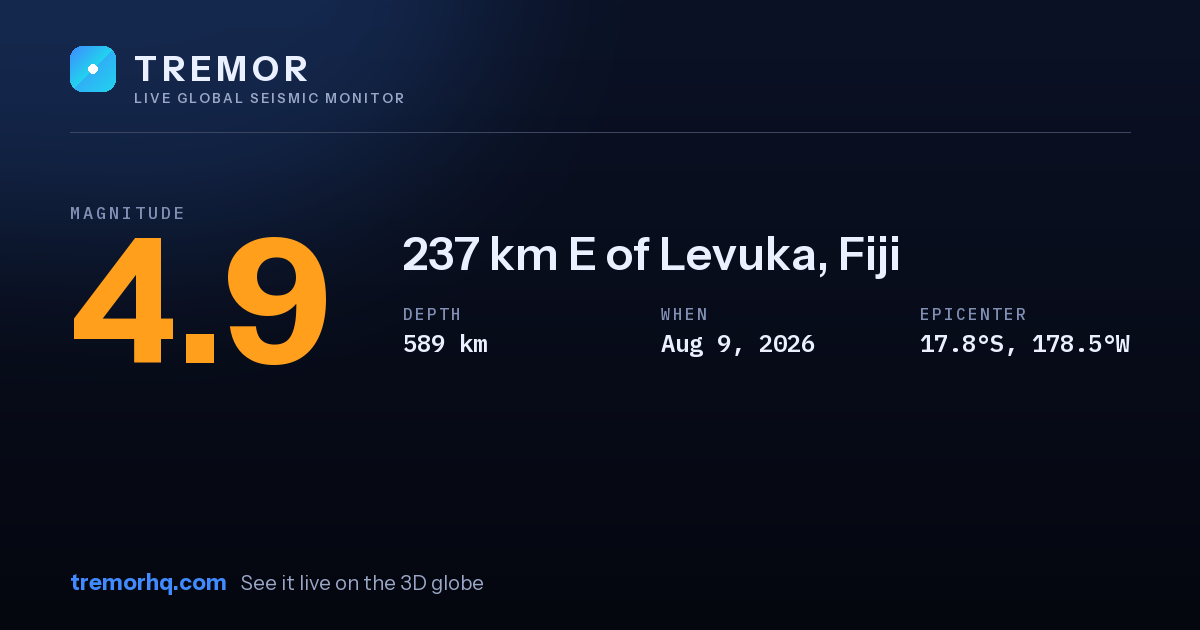 M4.9 earthquake near 237 km E of Levuka, Fiji