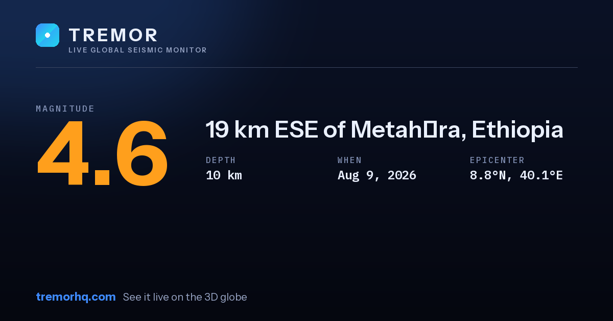M4.6 earthquake near 19 km ESE of Metahāra, Ethiopia