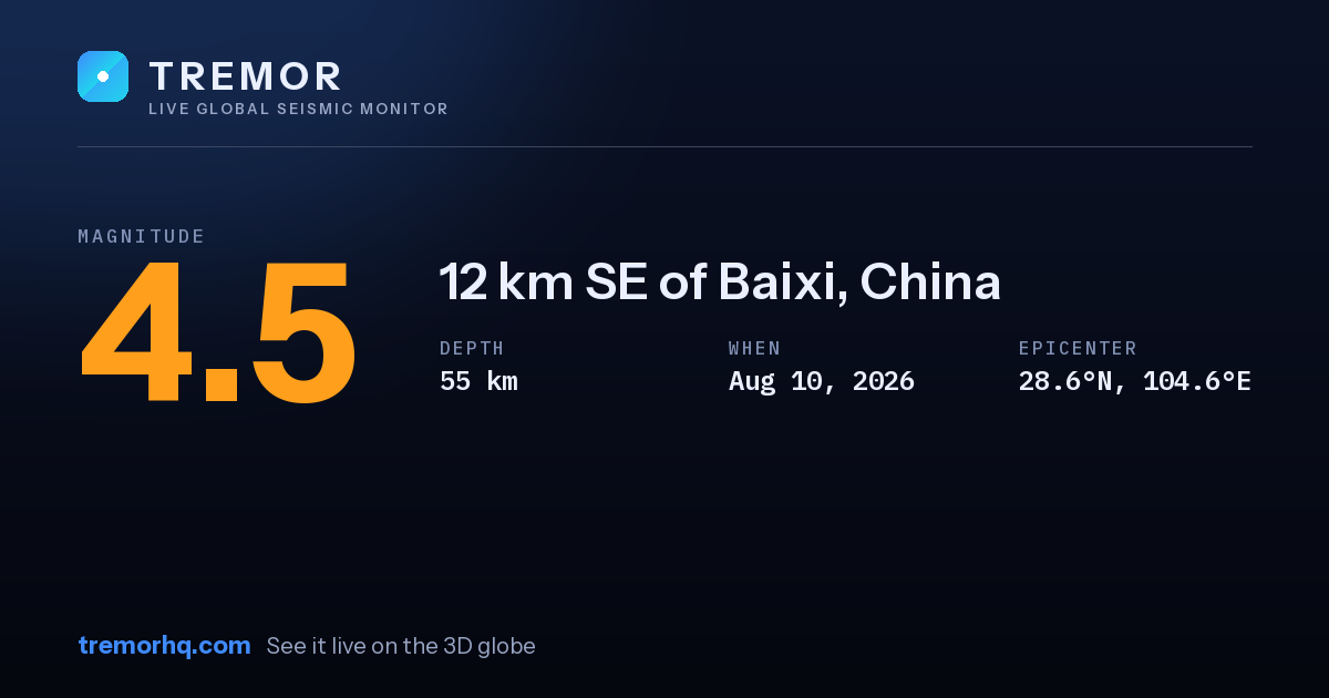 M4.5 earthquake near 12 km SE of Baixi, China