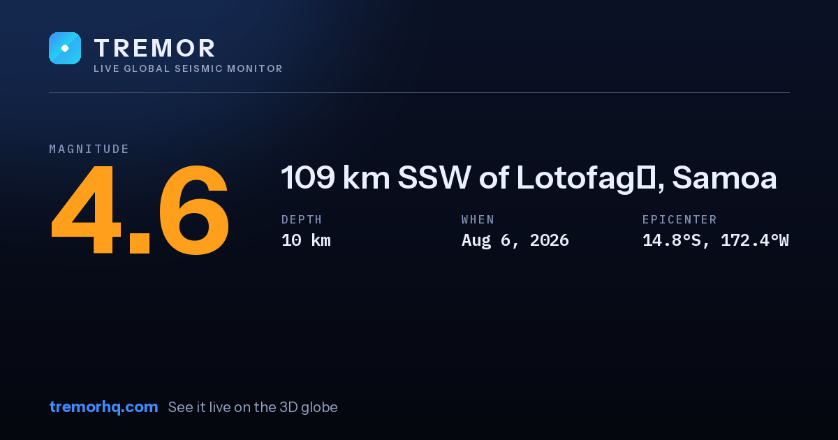 M4.6 earthquake near 109 km SSW of Lotofagā, Samoa