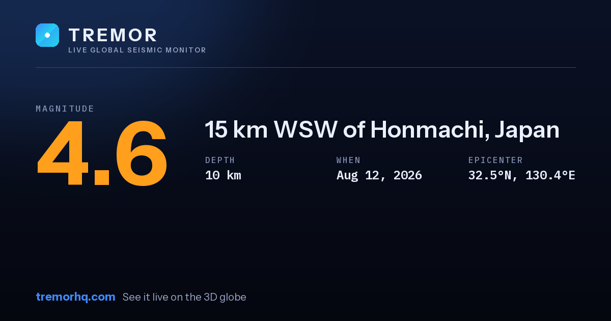 M4.6 earthquake near 15 km WSW of Honmachi, Japan