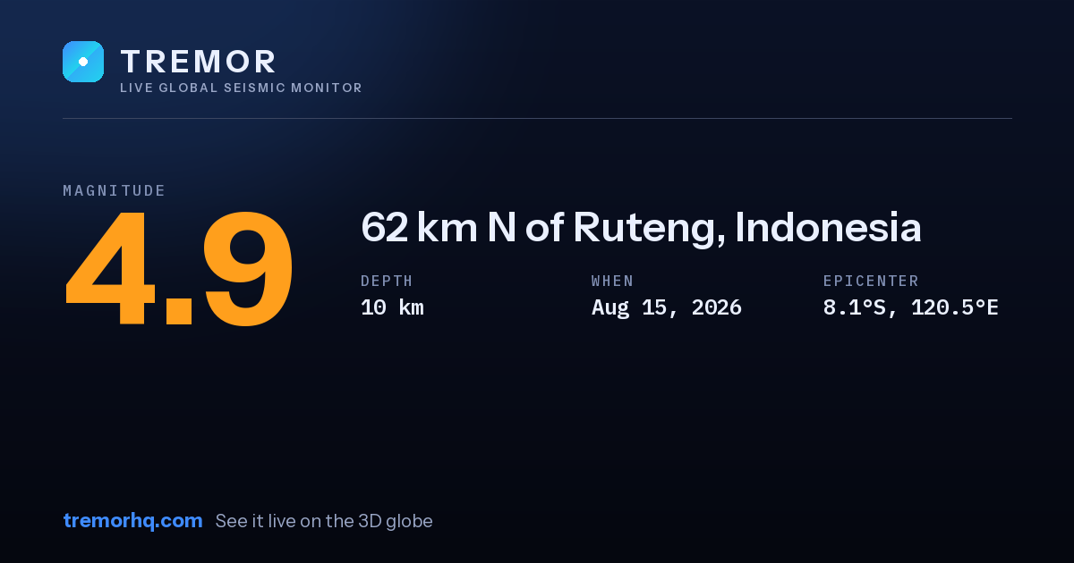 M4.9 earthquake near 62 km N of Ruteng, Indonesia