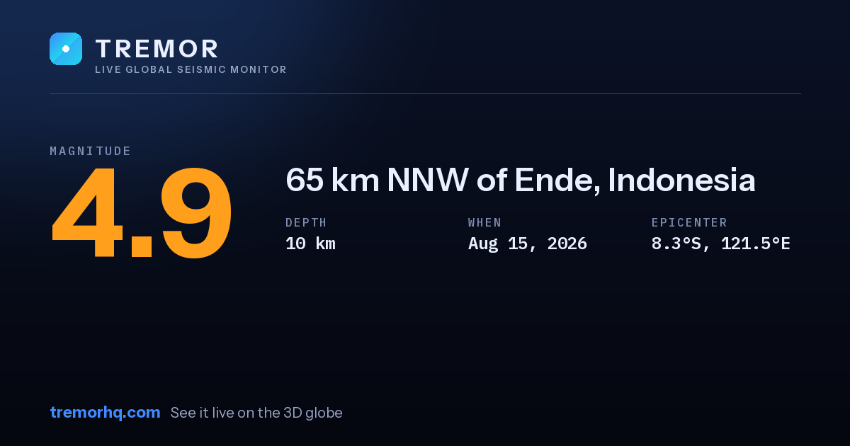 M4.9 earthquake near 65 km NNW of Ende, Indonesia