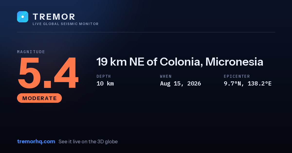 M5.4 earthquake near 19 km NE of Colonia, Micronesia