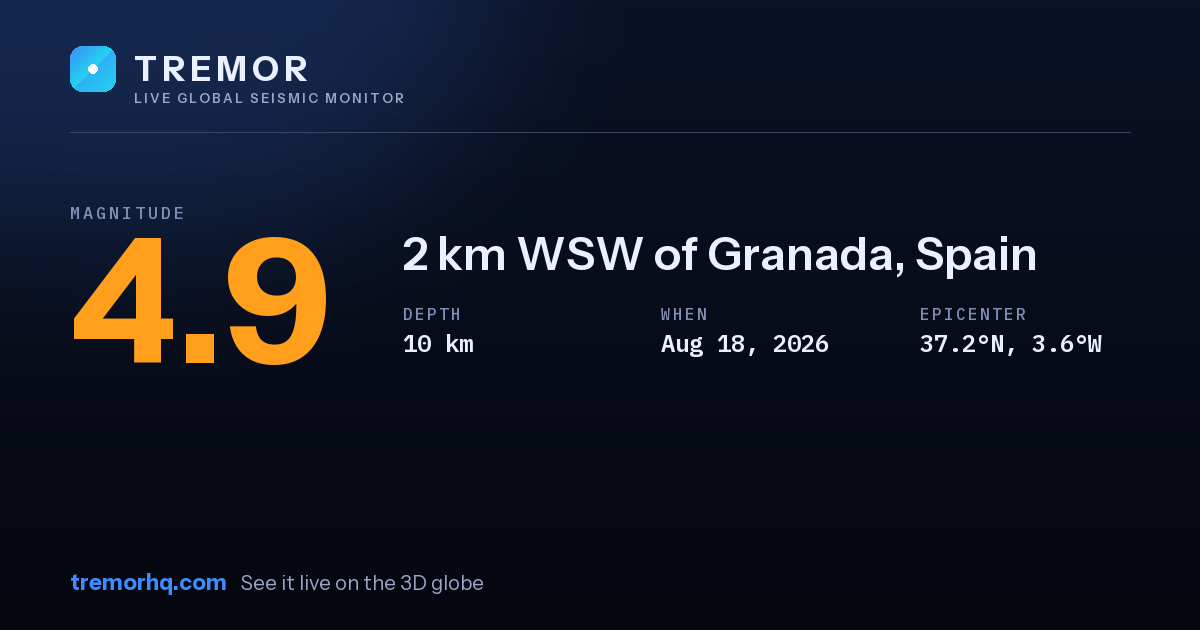 M4.9 earthquake near 2 km WSW of Granada, Spain
