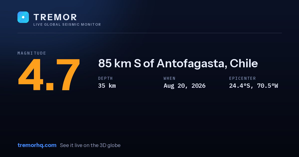 M4.7 earthquake near 85 km S of Antofagasta, Chile