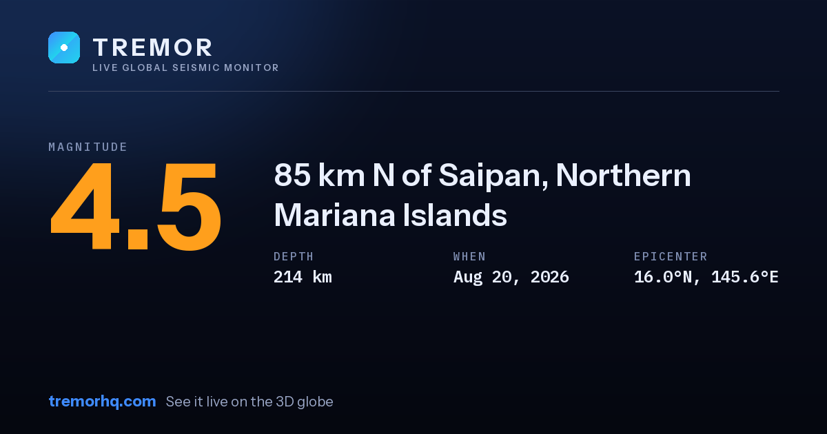 M4.5 earthquake near 85 km N of Saipan, Northern Mariana Islands