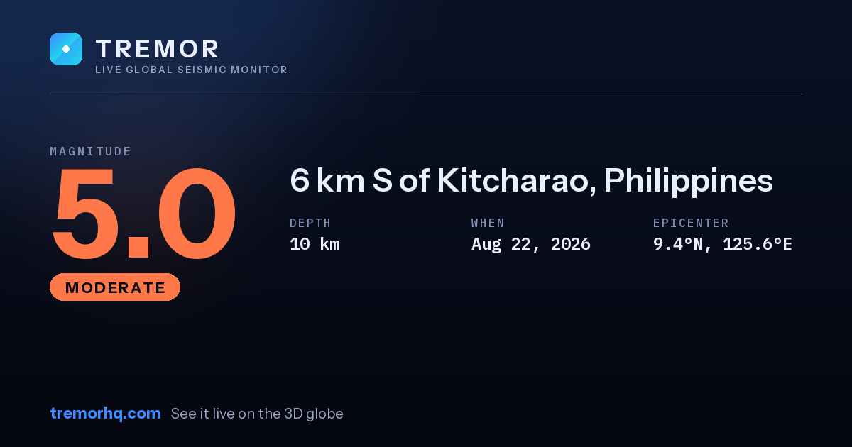 M5.0 earthquake near 6 km S of Kitcharao, Philippines