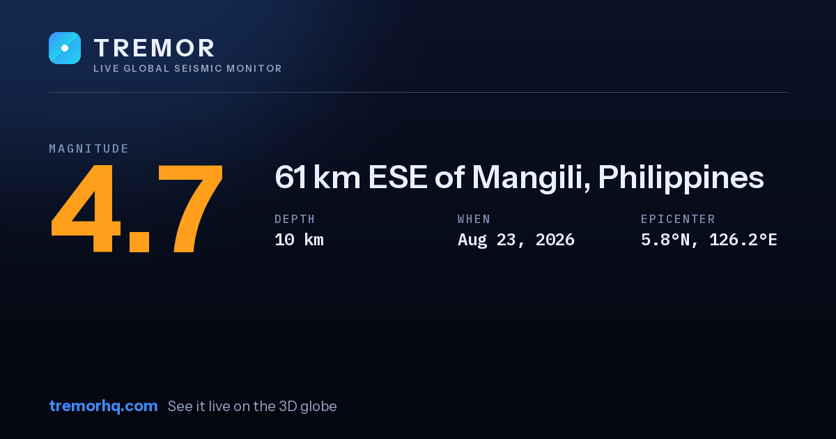 M4.7 earthquake near 61 km ESE of Mangili, Philippines