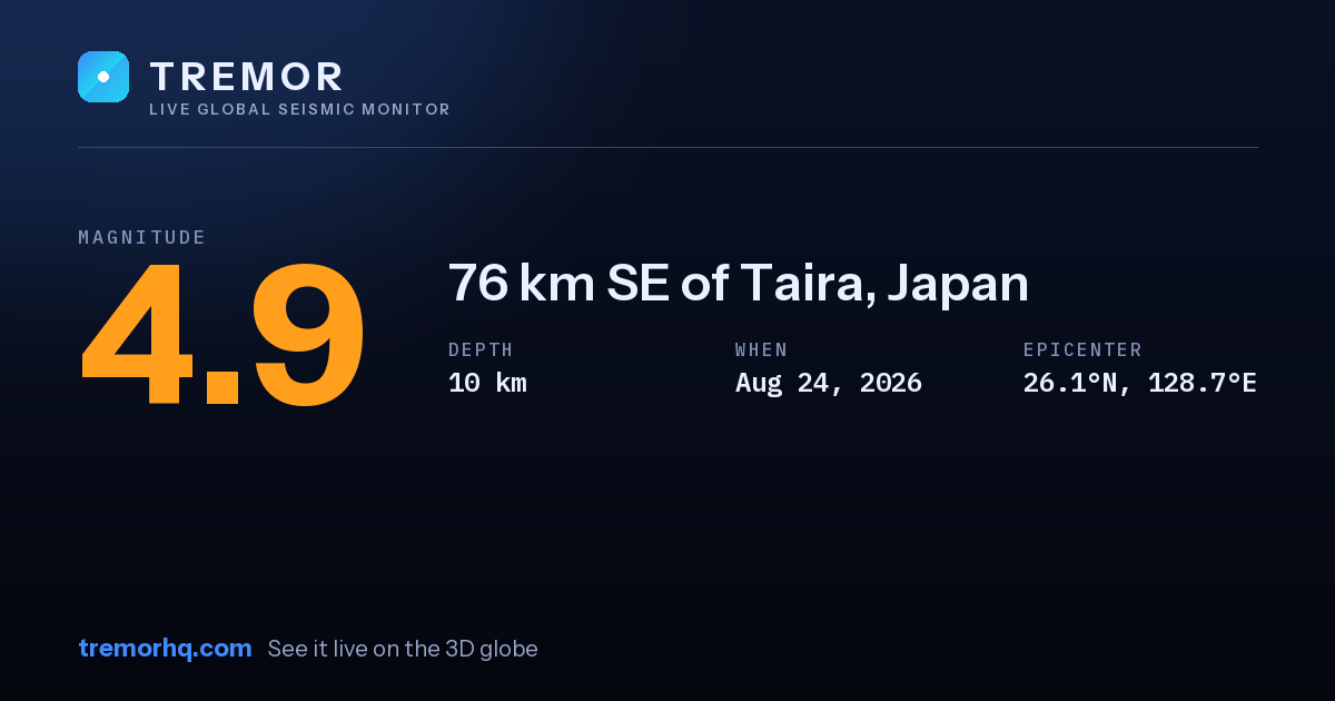 M4.9 earthquake near 76 km SE of Taira, Japan