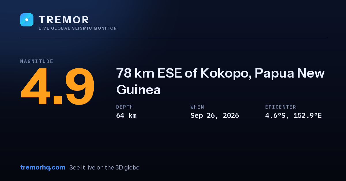 M4.9 earthquake near 78 km ESE of Kokopo, Papua New Guinea