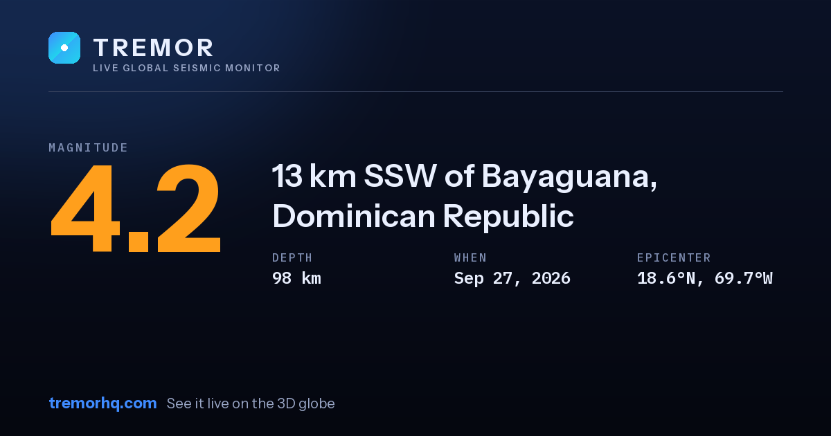 M4.2 earthquake near 13 km SSW of Bayaguana, Dominican Republic