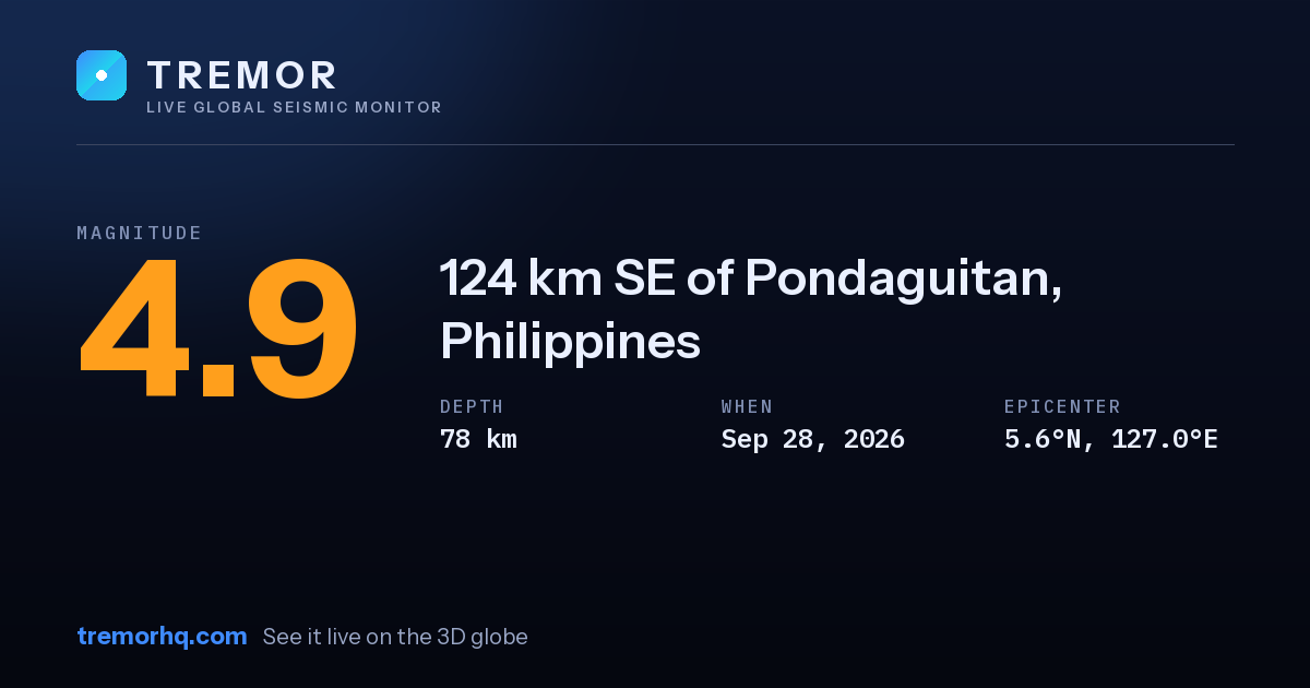 M4.9 earthquake near 124 km SE of Pondaguitan, Philippines