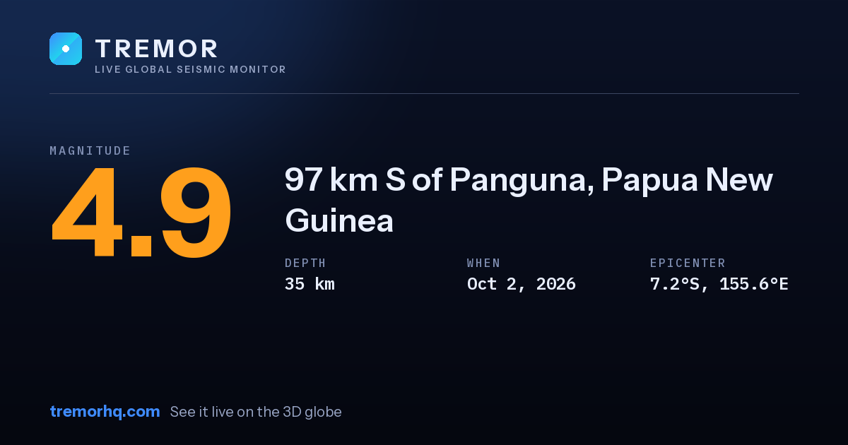 M4.9 earthquake near 97 km S of Panguna, Papua New Guinea
