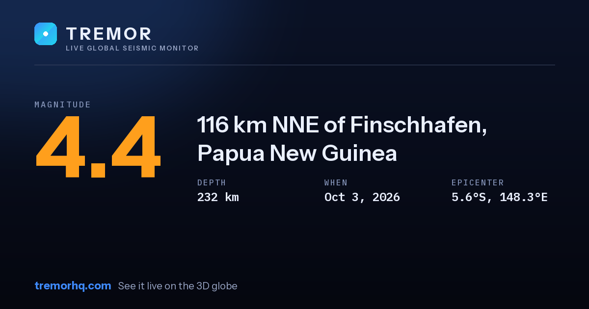 M4.4 earthquake near 116 km NNE of Finschhafen, Papua New Guinea